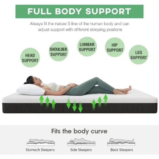 FDW 8 Inch Cooling Gel Memory Foam Mattress Medium Firm Mattress Queen Size Mattress Fiberglass Free CertiPUR US Certification image {3}