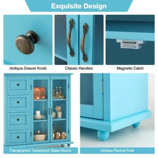 Costway Buffet Sideboard Table Kitchen Storage Cabinet with Drawers & Doors Blue/White/Green image {8}