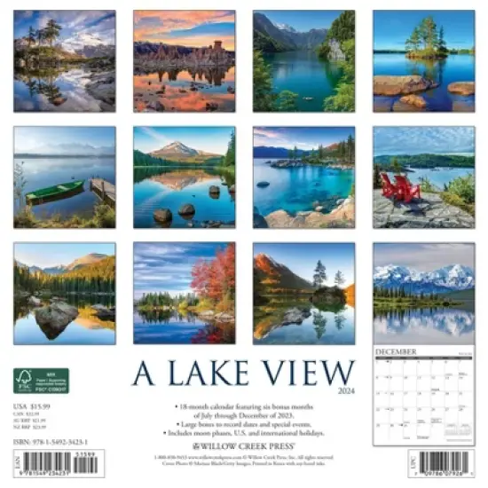Willow Creek Press 2024 Wall Calendar 12"x12" Lake View image {1}