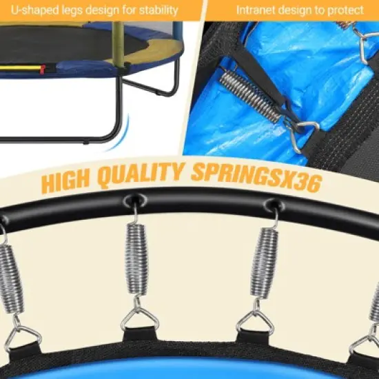 SUGIFT 60'' Kids Trampoline with Safety Enclosure Net, Basketball Hoop & Dartboard, Indoor Outdoor Toddler Trampoline image {5}