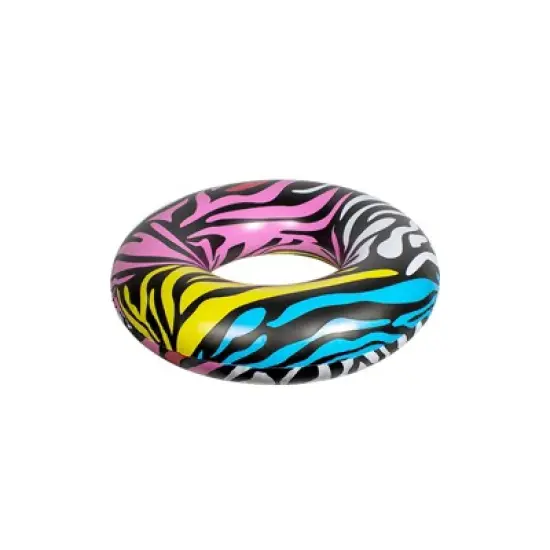 Swim Central 39" Multi-Color Zebra Stripes Inflatable Inner Tube Ring Float image {1}