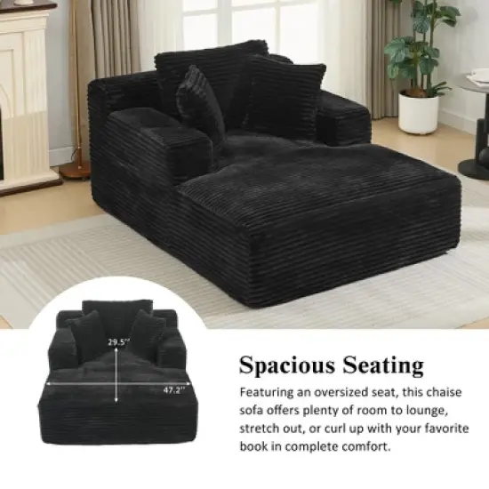 Full- compressed Chaise Lounge Sofa Bed 48.8" Upholstered Sofa Couch with Removable Pillows, Modern Sleeper Sofa for Living Room and Bedroom, Grey image {5}