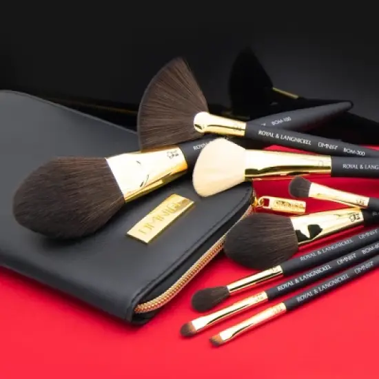 OMNIA Brush Professional 9pc Travel Gold Makeup Brush Set, Includes Zip Case image {2}