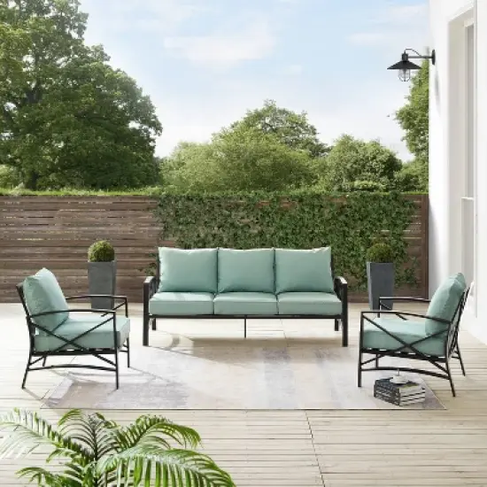 Kaplan 3pc Outdoor Sofa Set with Sofa & 2 Arm Chairs - Mist - Crosley image {6}