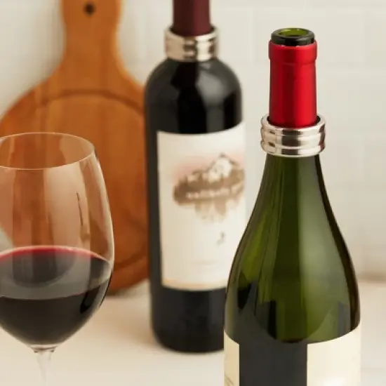 True Circlet Bottle Collars Drip Rings - Chrome-plated Wine Drip Catcher, Drip Stopper Home Bar Accessories - Set od 2, Silver image {4}