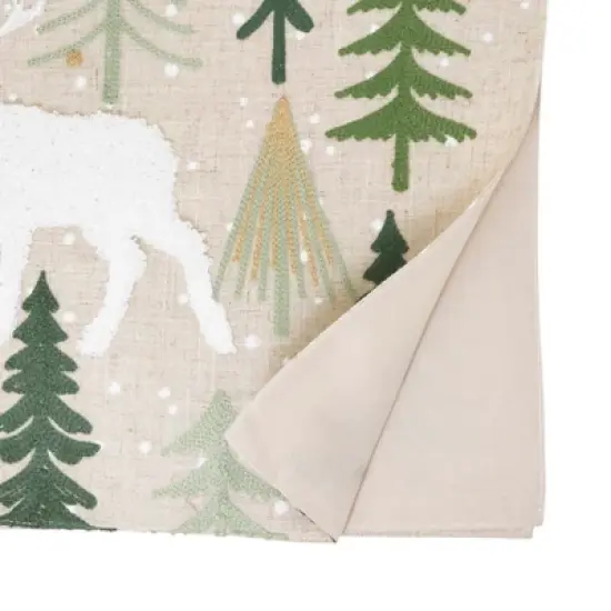 Saro Lifestyle Christmas Trees And Deer Table Runner, 16"x70", Natural image {1}
