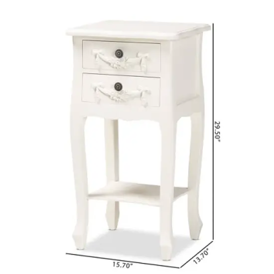 Eliya Wood 2 Drawer Nightstand White - Baxton Studio image {9}