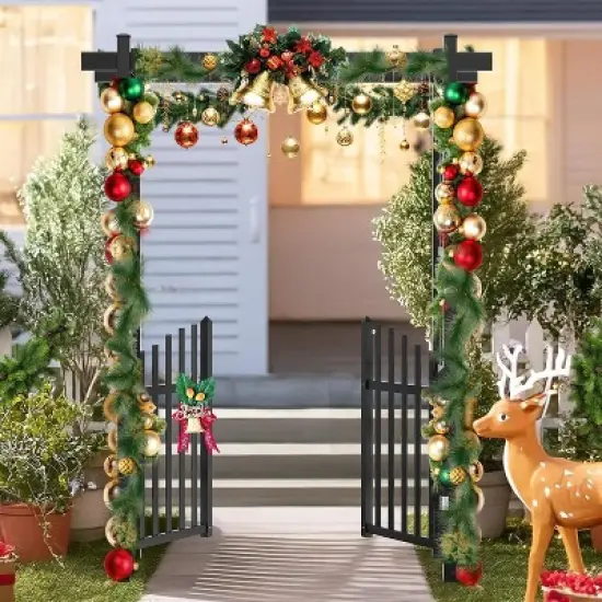 VINGLI Garden Arbor with Gate, PVC Wedding Arch for Ceremony Party, Garden Trellis for Climbing Plants Outdoor for Garden, Backyard, Lawn, Wedding image {6}