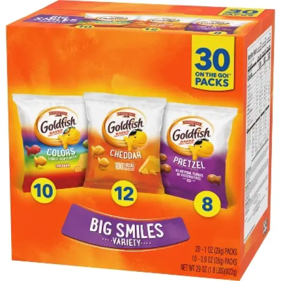 Goldfish Crackers Big Smiles Variety Pack with Cheddar, Colors and Pretzels Snack Packs - 29oz/30ct image {7}