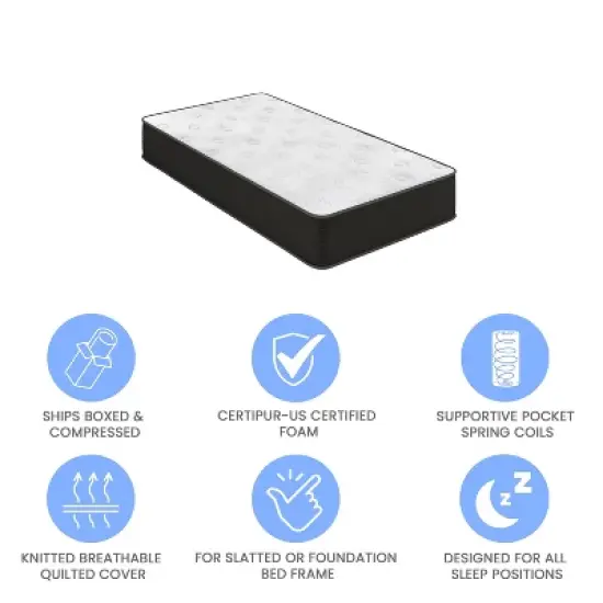 Emma and Oliver 10 Inch Hybrid Mattress, High Density Cooling Foam and Pocket Spring Mattress in a Box, CertiPur-US Certified Foam, White/Black image {7}