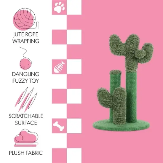 Marfa Modern Jute Triple-Cactus Cat Scratching Post with Fuzzy Toy image {4}