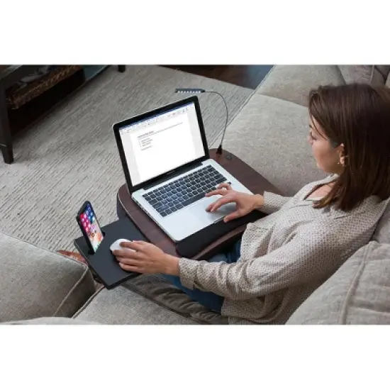 Sofia + Sam Multi Tasking Memory Foam Lap Desk with USB Light ( Brown Wood Top) image {5}