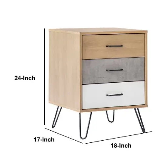 24" Handcrafted Modern Tricolor Wood Nightstand Oak/White/Gray - The Urban Port image {4}