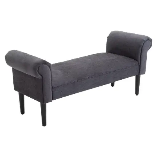 HOMCOM 52" Linen Upholstered Accent Ottoman Bench With Armrests image {6}