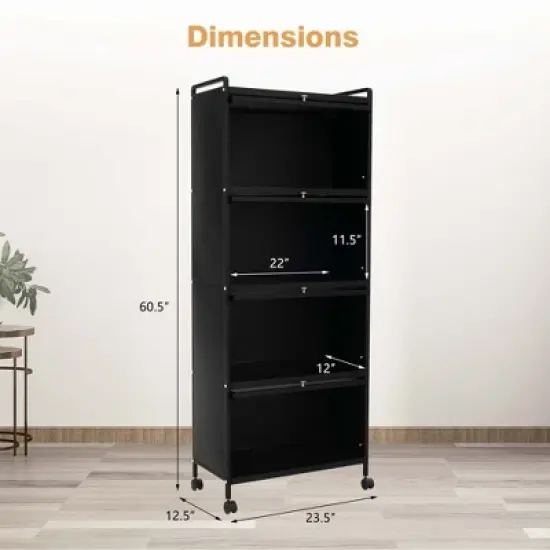 Costway 5-Tier Kitchen Baker's Rack Storage Cabinet Mobile Microwave Stand Flip-up Doors White/Black/Grey/Green image {2}