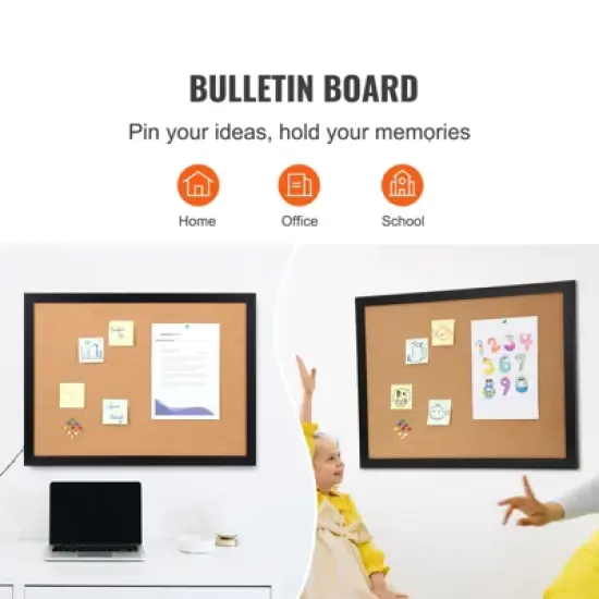 VEVOR Cork Board, 36x24 inches Bulletin Board with MDF Sticker Frame, Vision Board Includes 10 Pushpins, for Display and Decoration in Office Home image {2}