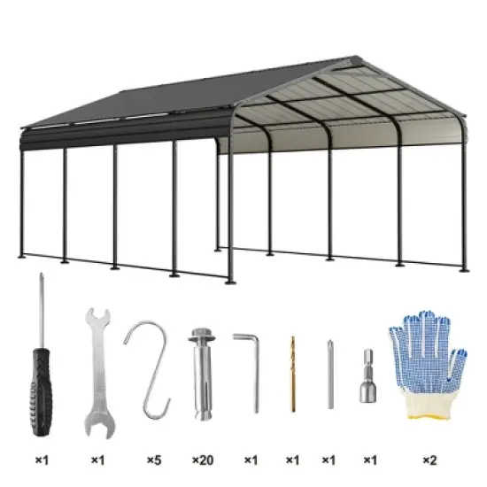 GDFStudio Cathy Modern 12X20 FT Outdoor Metal Carport, Black image {6}