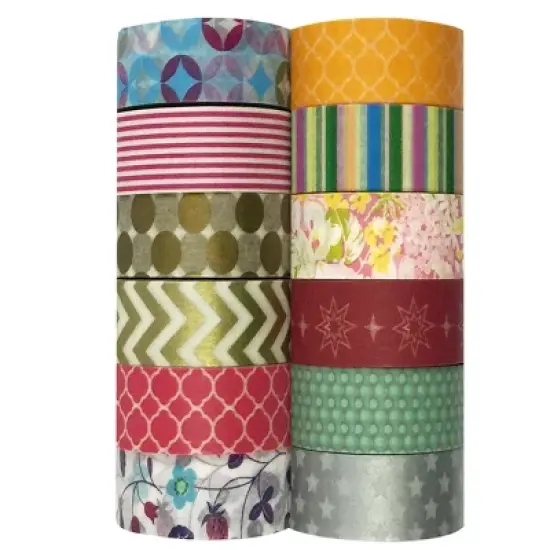 Wrapables Washi Tapes Decorative Masking Tapes, Set of 12 image {14}