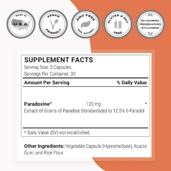 SuperSmart Paradoxine 120mg per Day - Patented Grains of Paradise Supplement - Aframomum Melegueta | Non-GMO & Gluten Free - 90 Vegetarian Capsules image {3}
