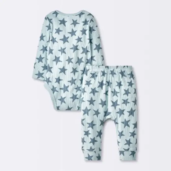 Baby 2pc Stars Wide Ribbed Top & Bottom Set - Cloud Island&trade; Blue image {1}