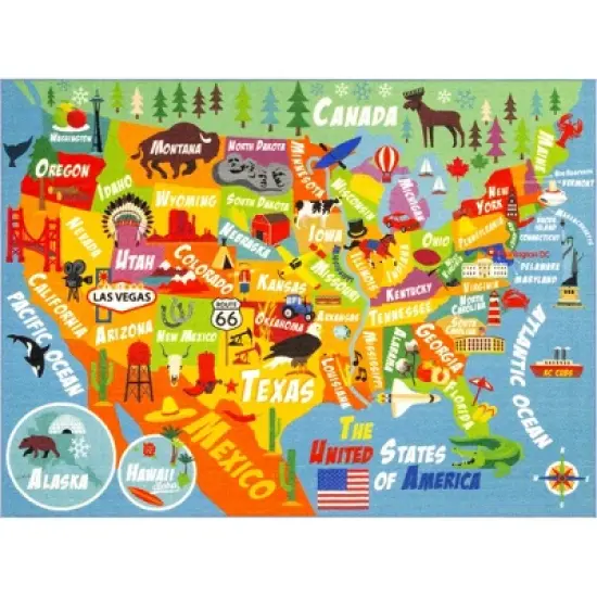 KC Cubs: Educational Rug: USA Map, 5x7' Playmat image {10}