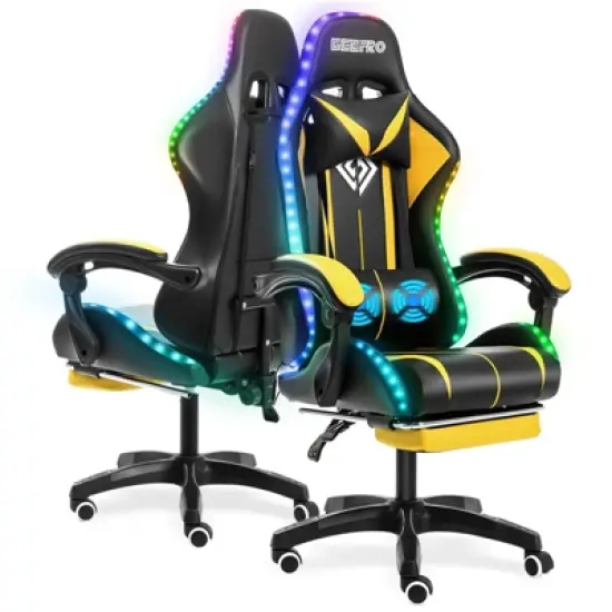 Hoffree Comfort Massage Racing Gaming Chair Ergonomic Office PC Chair with Footrest & RGB Light image {17}