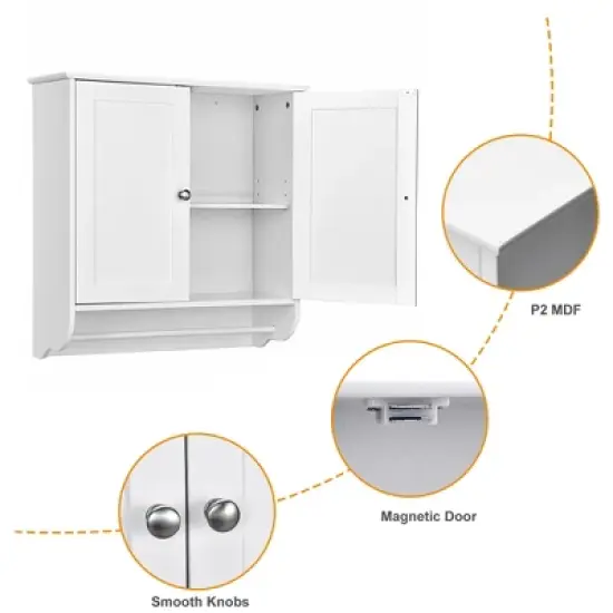 Costway Wall Mounted Bathroom Medicine Cabinet Storage Cupboard with Towel Bar Brown/Grey image {7}