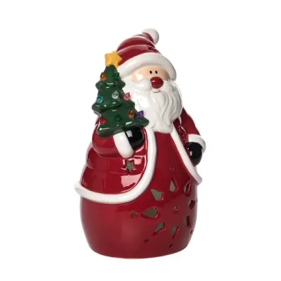 Transpac 9.5 in Red Ceramic Light Up Santa Tree Christmas Decorative Object image {2}