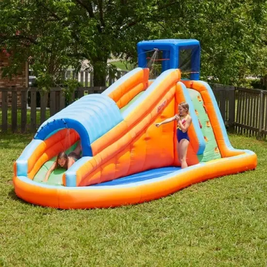 Banzai Surf Rider Kids Inflatable Outdoor Backyard Aqua Water Slide Splash Park with Climbing Wall, Tunnel Slide, and Lagoon Splash Pool image {5}