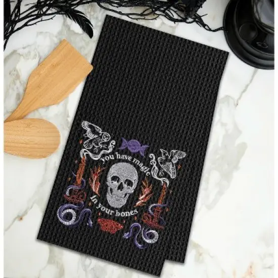 C&F Home Magic In Your Bones Skull Halloween Embroidered Cotton Waffle Weave Kitchen Towel image {1}