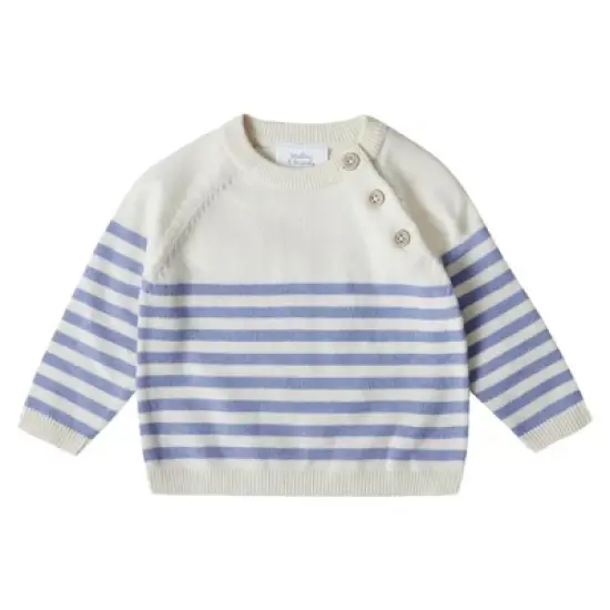 Stellou & Friends 100% Cotton Knit Striped Baby Toddler Boys Girls Long Sleeve Sweater with Shoulder Button Closure image {4}