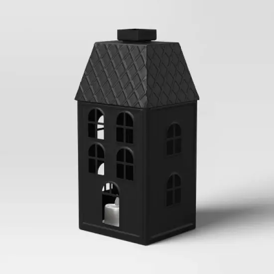 11" Lit Metal House Christmas Village Building - Wondershop&trade; Black: Indoor Tabletop Decorative Object, Battery-Powered image {2}