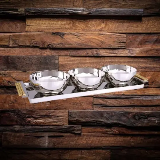 Classic Touch 3 Bowl Relish Dish w Rectangle Tray and Mosaic Handles image {2}