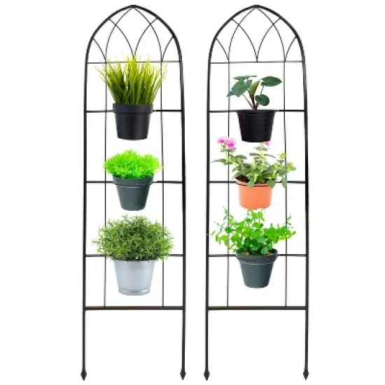 Sunnydaze 2-Piece Arched Climbing Plants Wall Trellis with Flower Pot Supports image {6}