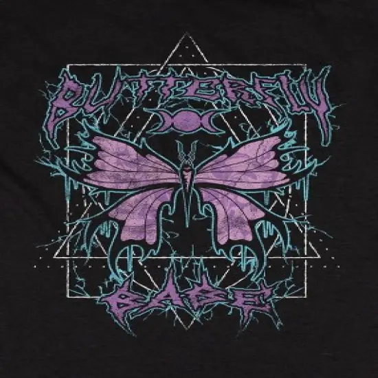 Distressed Metal Butterfly Crew Neck Short Sleeve Black Heather Women's Night Shirt image {1}