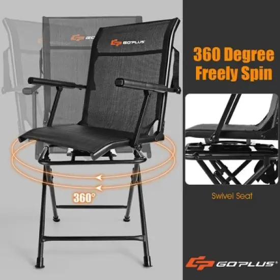 Costway Swivel Hunting Chair Foldable Mesh Chair w/ Armrests for Outdoor Activities image {5}