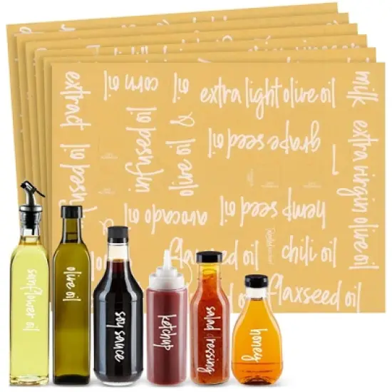 Talented Kitchen 132 White Script Oil and Vinegar Labels for Bottles, Clear Preprinted Condiments Stickers for Squeeze Dispensers image {8}