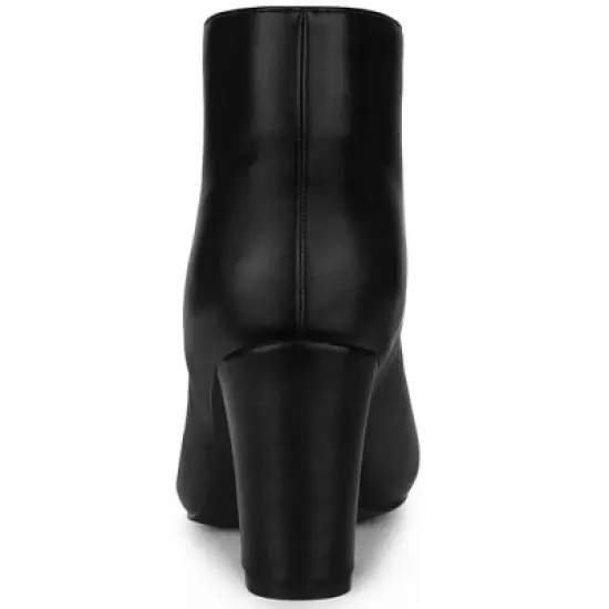 Allegra K Women's Pointed Toe Front Zip Chunky Heel Ankle Boots image {3}