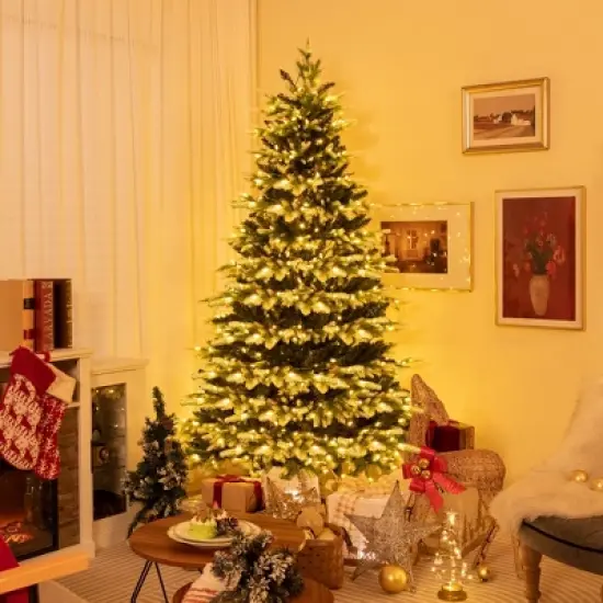 Costway 7 FT Pre-Lit Christmas Tree 3 Modes Hinged with Quick Power Connector & 500 Lights image {1}