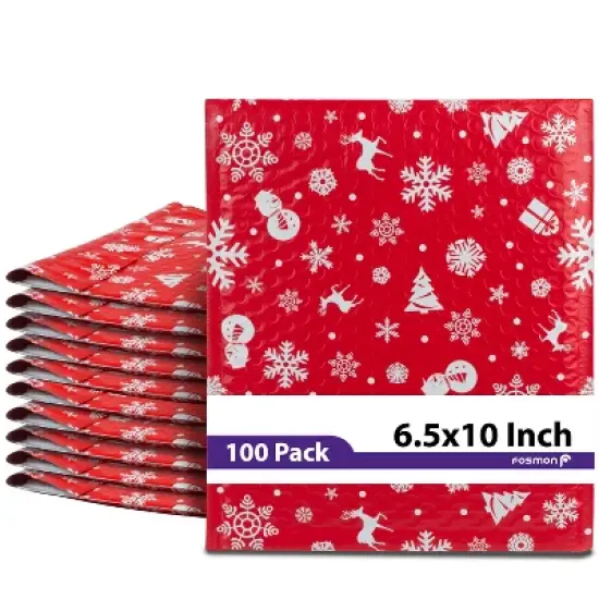 Fosmon 6.5 x 10 #0 Christmas Holiday Poly Bubble Mailer Gift Wrap, Lightweight Water/Dust/Shock/Tear Resistant Padded Shipping Envelopes image {7}