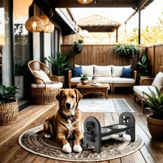 INFURNIC Pet Bowl Adjustable Travel Ready Recycled Durable Poly Lumber Easy to Pack Modern Design, Black, 19"*7"*9.5" image {1}