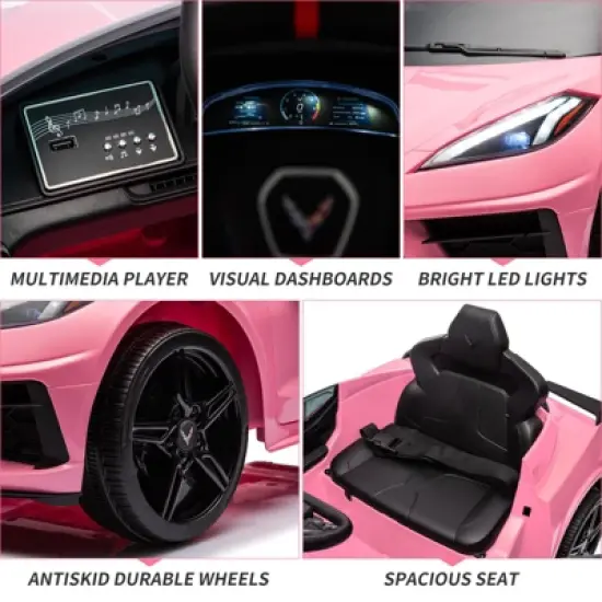 12V Kids Ride-On Sports Car &ndash; Licensed Corvette Electric Car Toy with Remote Control, Visual Dashboard, LED Lights & Music image {4}
