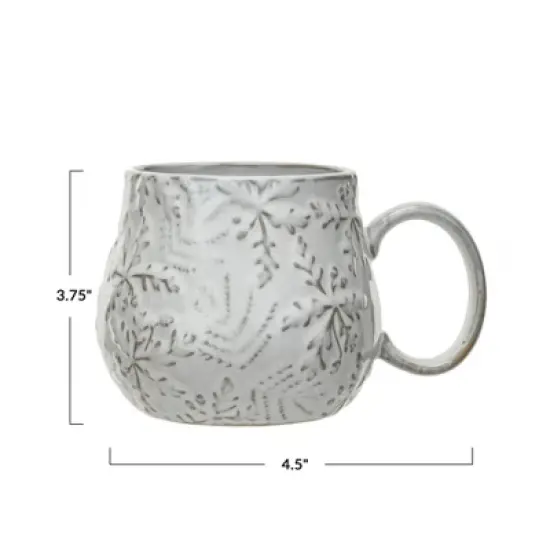 Storied Home 16 oz. Embossed Stoneware Mug with Snowflakes and Reactive Glaze, White image {1}