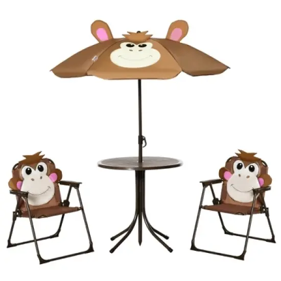 Outsunny Kids Picnic Table and Chair Set, Outdoor Folding Garden Furniture, for Patio Backyard, with Monkey Pattern, Removable & Height Adjustable Sun Umbrella, Aged 3-6 Years Old image {7}
