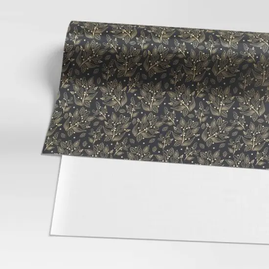 30&rdquo; 25 sq ft Christmas Roll Wrap Gold Botanical on Black - Wondershop&trade; image {2}