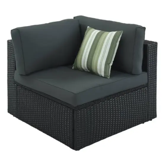 7pc Wicker Patio Seating Set with Cushions & Striped Pillows - Gray - GODEER image {6}
