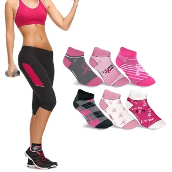 Extreme Fit Cancer Awareness Compression Socks - Ankle Socks for Running - 6 Pair image {1}