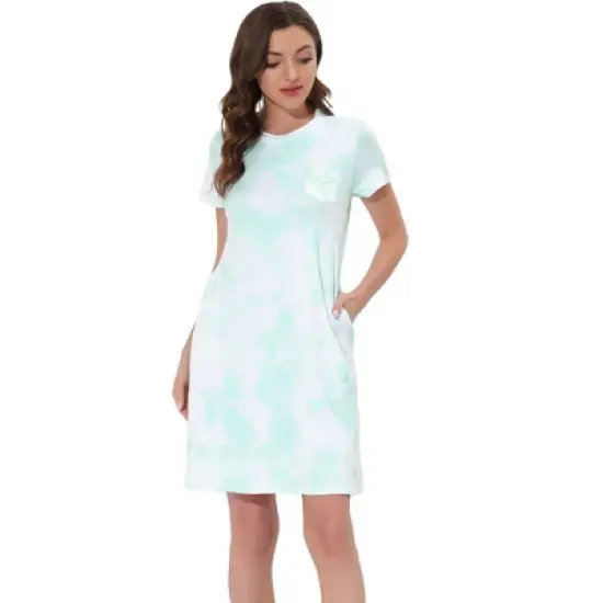cheibear Womens Sleepwear Pajama Dress with Pockets Nightshirt Lounge Nightgown image {5}