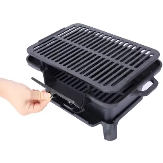 Oval Cast Iron Grill Outdoor, Portable Charcoal Grill and Tabletop Cast Iron Skillet,100% Cast Iron, Enameled, Small Charcoal Grill,Hibachi Grill image {4}