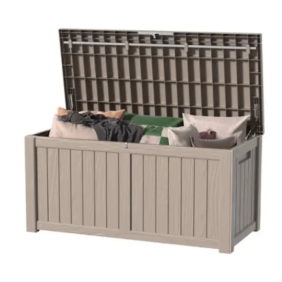 SEVOBAL Deck Boxes 120 Gal Outdoor Storage Deck Box, Small Patio Storage Bin for Garden Tools, Beige, 54.25"*26.5"*24.2" image {5}